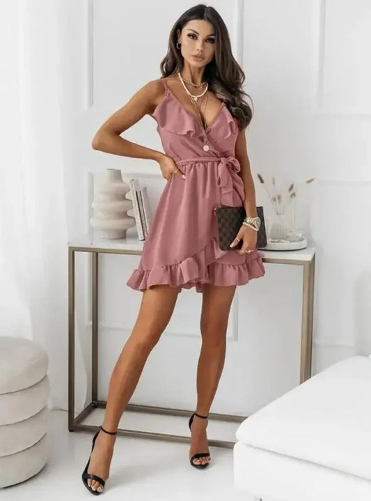 Women's Clothing Spring and Summer European and American New Fashion Street Solid Color Sexy Fashion Strap Dress