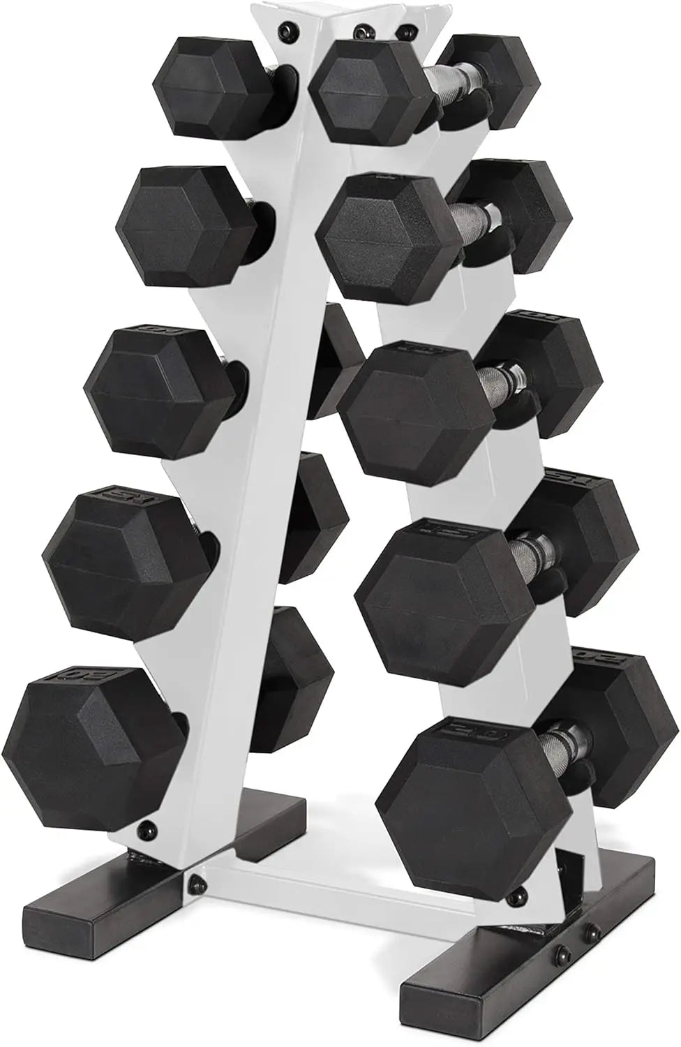 150 LB Coated Hex Dumbbell Weight Set with Vertical Rack | Chrome Handle Multiple Options