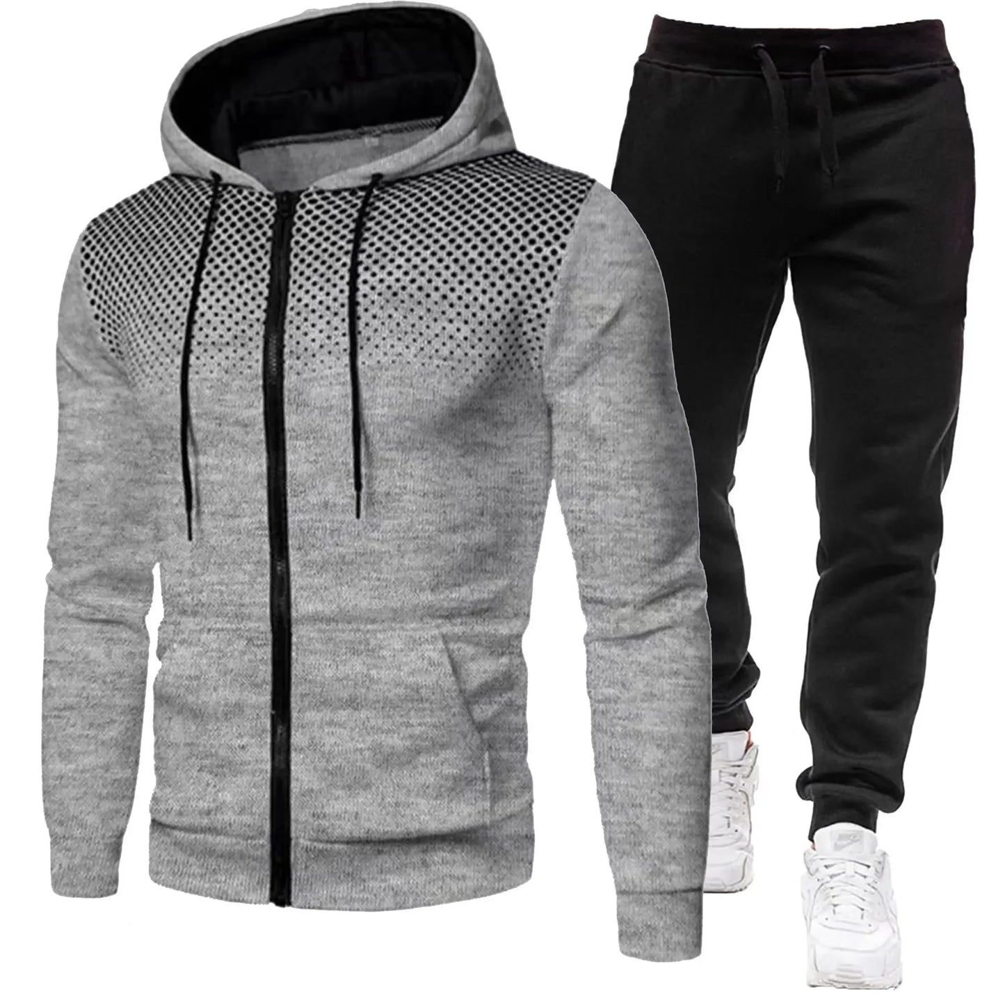 Fashion Print Tracksuit for Men Zipper Hooded Sweatshirt and Sweatpants Two Pieces Suits Male Casual Fitness Jogging Sports Sets