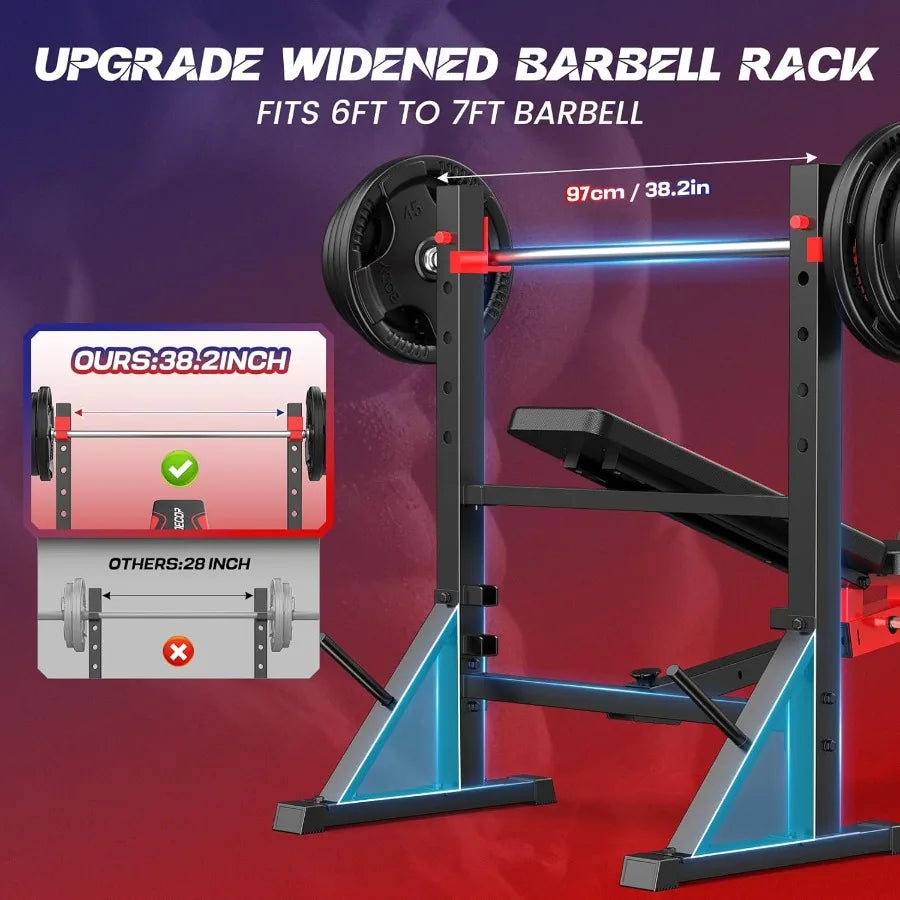 900 LBS Weight Bench Set with Squat Rack and Adjustable Bench Press for Home Gym Featuring Leg Extension and Leg Curl Foldable