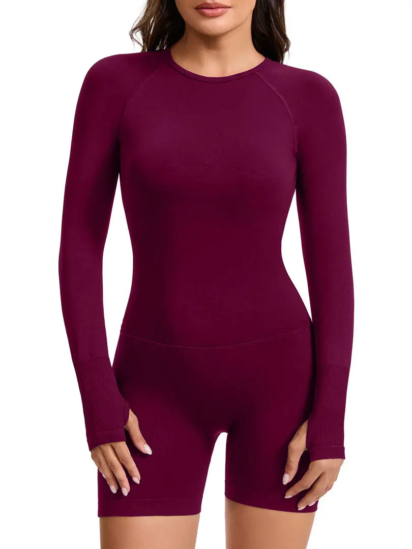 NCLAGEN Long Sleeve One Piece Gym Clothes Women Yoga Playsuit Open Back Fitness Workout Jumpsuit Backless Set Siamese Sportswear