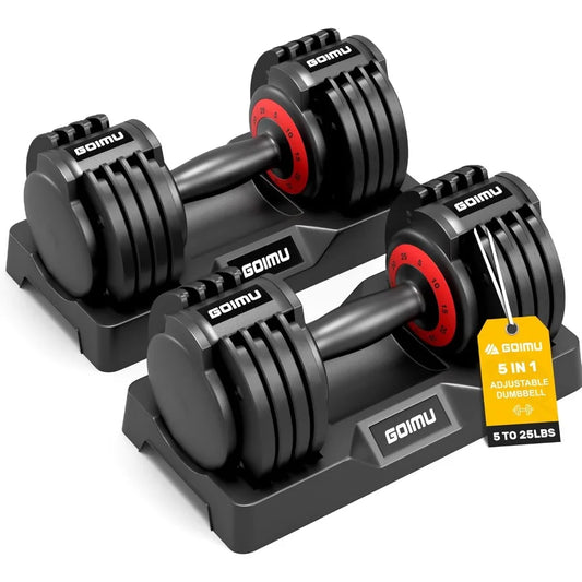 25LB Adjustable Dumbbell Set for Home Gym: 5in1 Free Weight with AntiSlip Handle Ideal for Strength Training Resistance Exercis