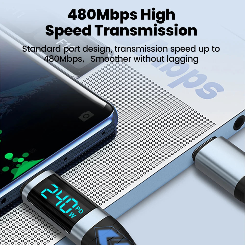 240W Type C to Type C Super Charge Digital Display Cable 0.5m-2m USB C Data Cable For Iphone 15 16 Samsung s24 s23 Huawei Xiaomi