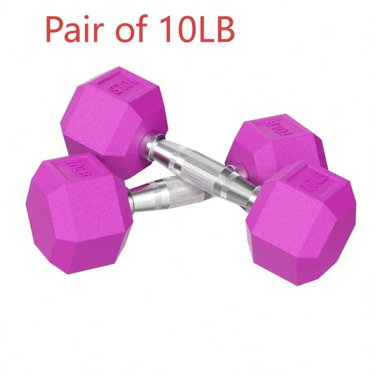 Color Rubber Hex Dumbbell Set - Pairs of 5, 10, 15, 20, 25, 30LB, Anti - Roll Design, Home Gym Weights