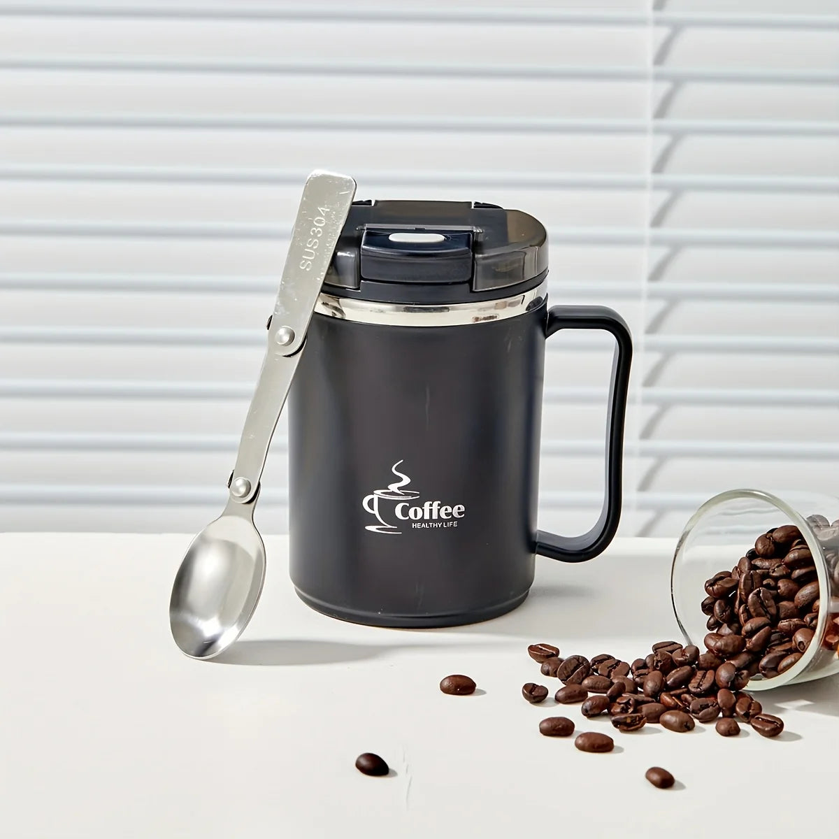 Thermal Coffee Mug Tumbler With Spoon&Strainer 450/500ml 304 Stainless Steel Double Wall Drinking Cup Insulated Milk Cofffee Cup