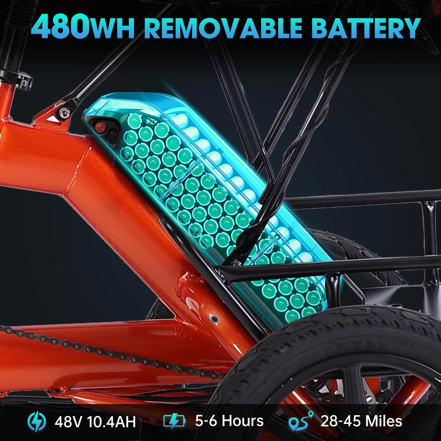 Electric Tricycle for Adults Foldable, 350W Electric Trike, Folding Trike Ebike, 3 Wheel Bikes for Adults 480Wh Removable Batter