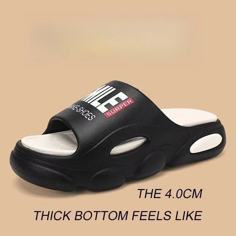 Men Thick Sole Summer Beach Slides Bathroom Anti Slip Slipper Soft Sandals Simplicity Ultra Light Letter Shoes Men Slippers