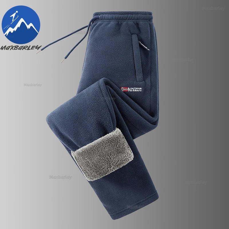 Maxbarley Winter Sportswear Set Mens Retro Training Thick Fleece Jacket + Pants Two Piece Set Casual Ski Running Tracksuit Suit