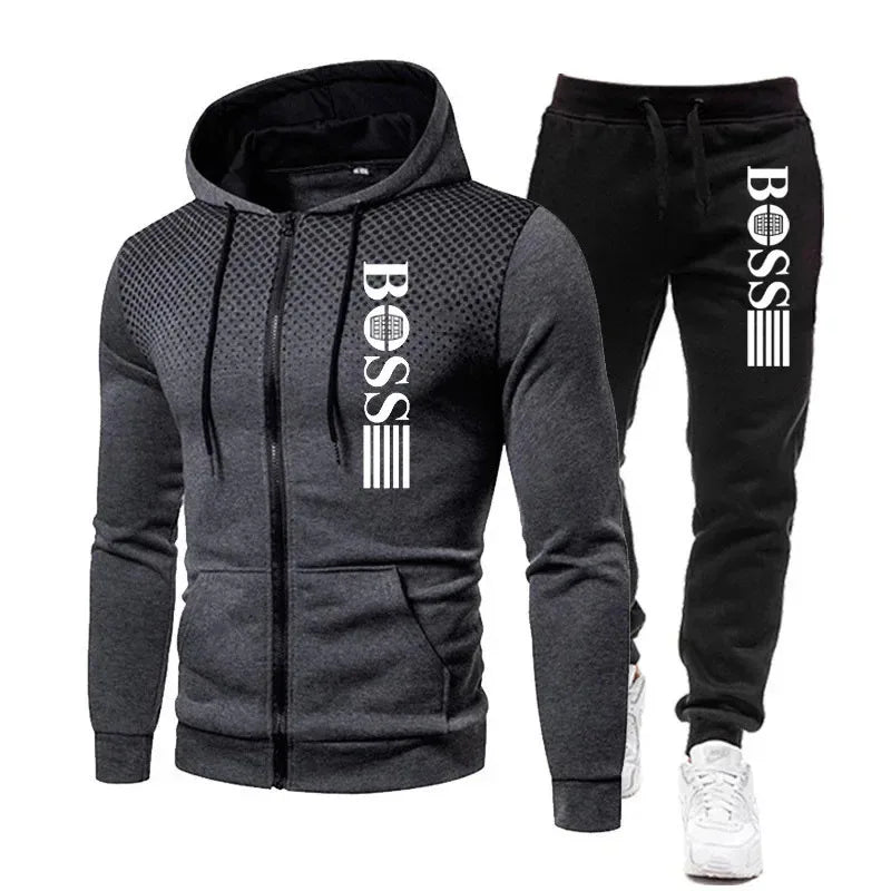 2025 New Men's zippered hoodie + Casual Pants Set for Autumn and Winter fashion Fitness and Warm sportswear Two-piece set