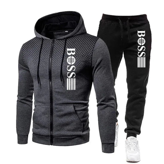 2025 New Men's zippered hoodie + Casual Pants Set for Autumn and Winter fashion Fitness and Warm sportswear Two-piece set