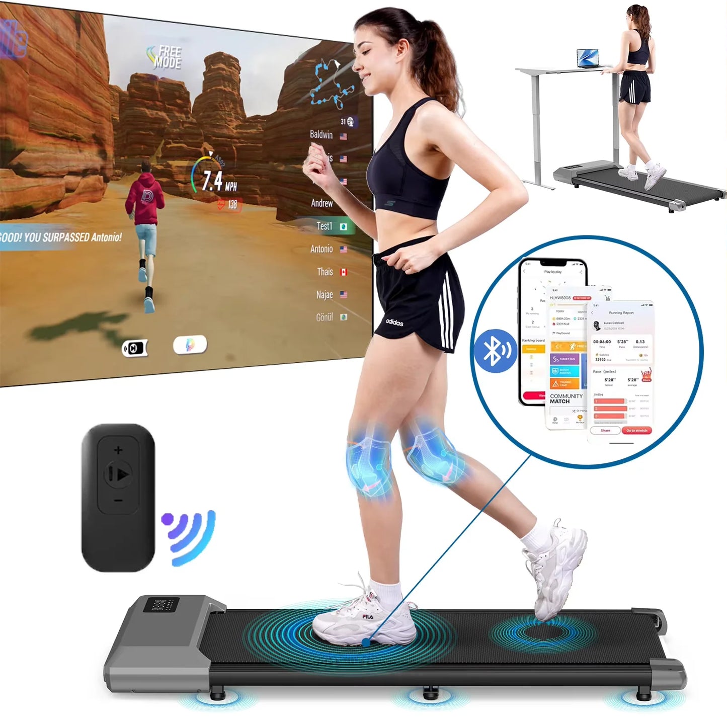 2in1 Walking Pad Mini Treadmill Portable for Home&Office Under Desk LCD Screen Max 250lbs Quiet Treadmills Exercise Machine