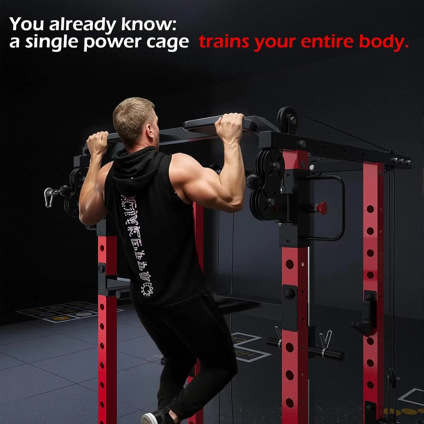 Power Rack with LAT Pulldown & Dual Pulley, 2000lbs Squat Rack for Home Gym, All-in-One Strength Training Cage with, Custom