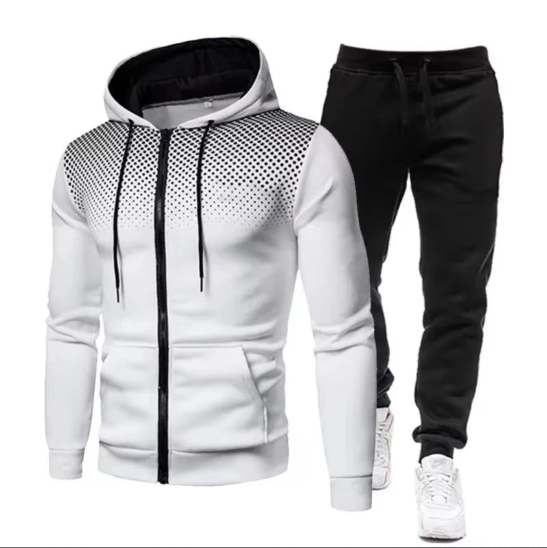 Fashion Print Tracksuit for Men Zipper Hooded Sweatshirt and Sweatpants Two Pieces Suits Male Casual Fitness Jogging Sports Sets