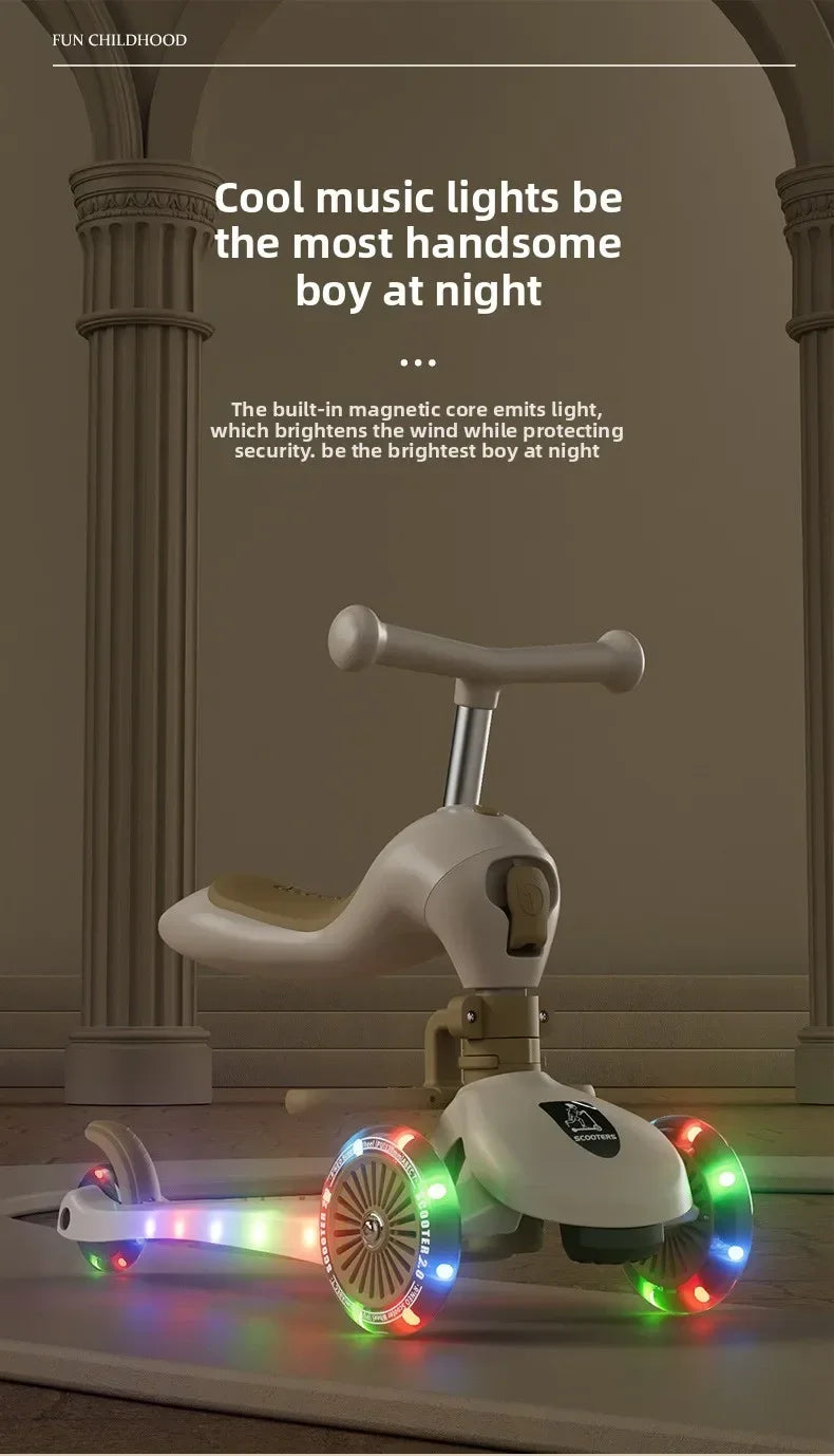 Scooter Voor Kinderen Vouwen 3 Wiel Skateboard Driewieler Baby Draagbare Kinderwagen Hoverboard Speelt Muziek Balans Multimodaal