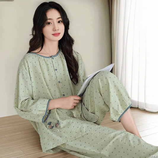 Women's New Spring and Summer Pajamas Homewear Suit Cloudy Cotton Leisure Loose Home Outside the Home Wear Homewear Suit
