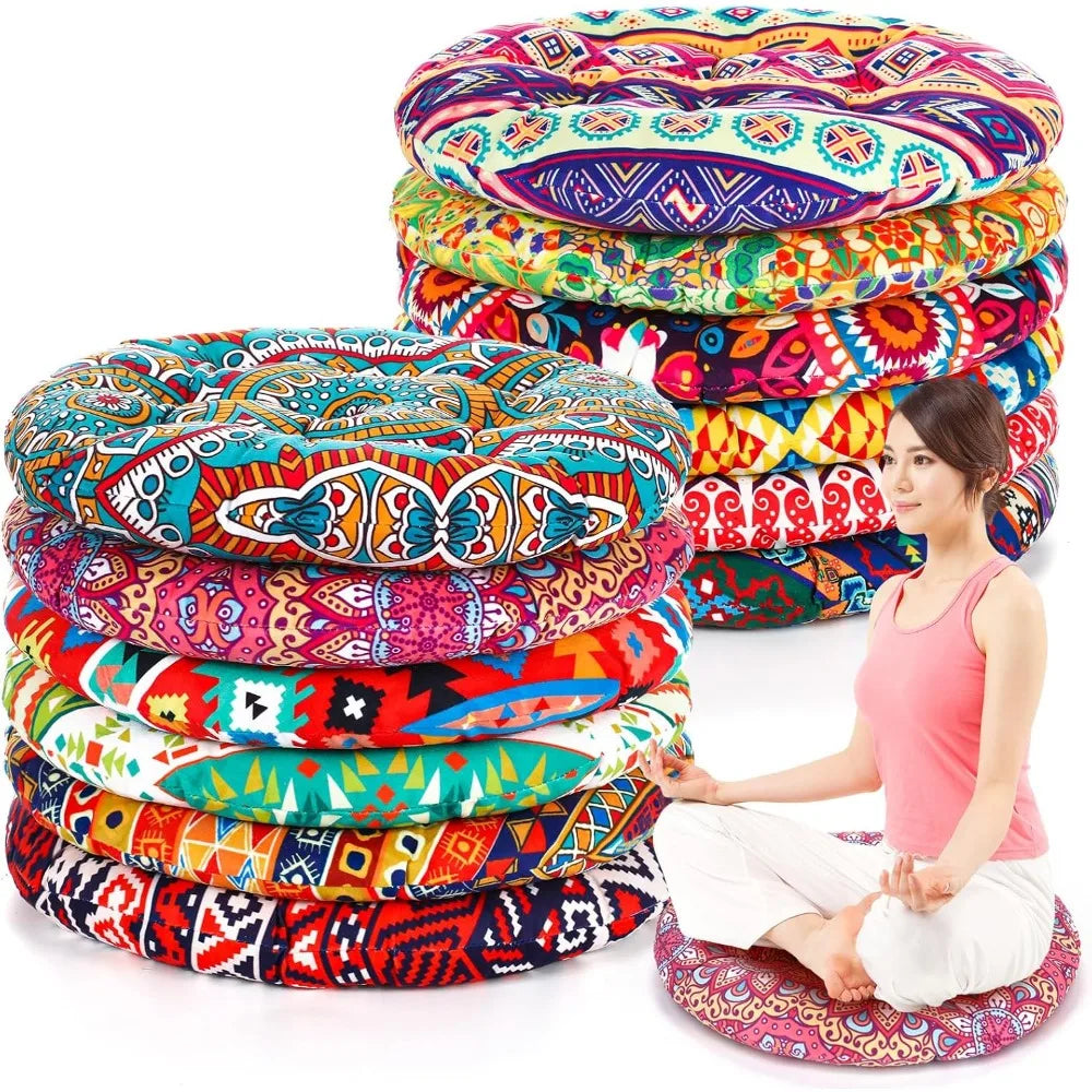 Nuogo 12 Pcs Bohemian Floor Cushions Bulk 15 Inch Boho Floor Sitting Meditation Pillows Yoga Mandala Meditation Pouf for