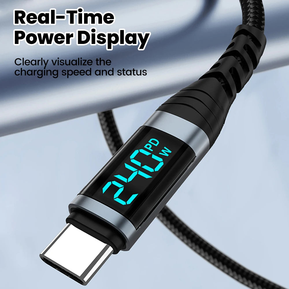 240W Type C to Type C Super Charge Digital Display Cable 0.5m-2m USB C Data Cable For Iphone 15 16 Samsung s24 s23 Huawei Xiaomi