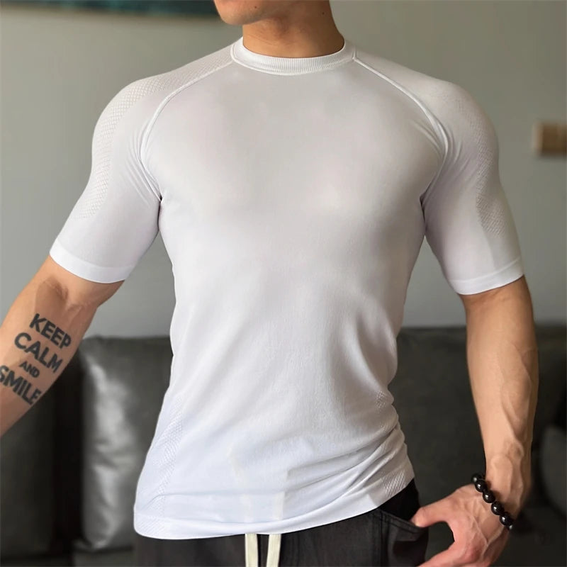 2025 Men Running Sports T-shirt Training Quick Dry Tight Short Sleeves Shirt Bodybuilding compress Fitness Tee Tops men Clothing