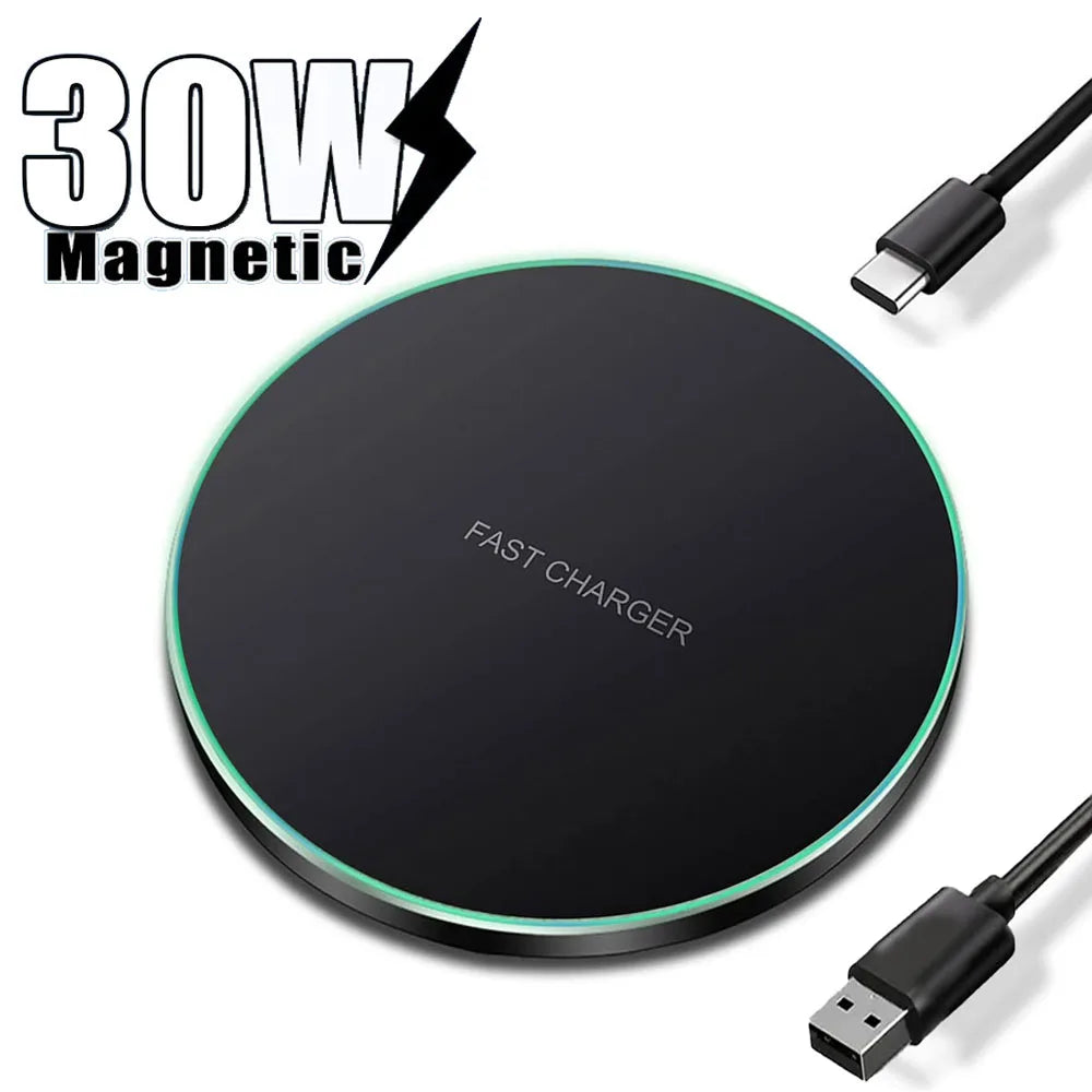 30W Wireless Charger Pad for iPhone 15 14 13 12 Pro Max X Samsung Xiaomi Phone Qi Chargers Induction Fast Charging Dock Station