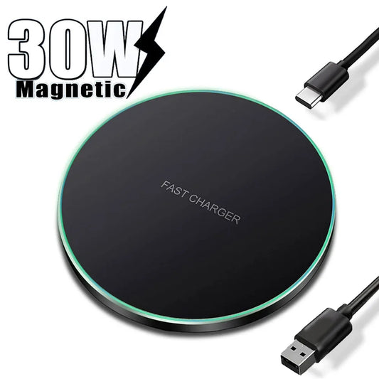 30W Wireless Charger Pad for iPhone 15 14 13 12 Pro Max X Samsung Xiaomi Phone Qi Chargers Induction Fast Charging Dock Station