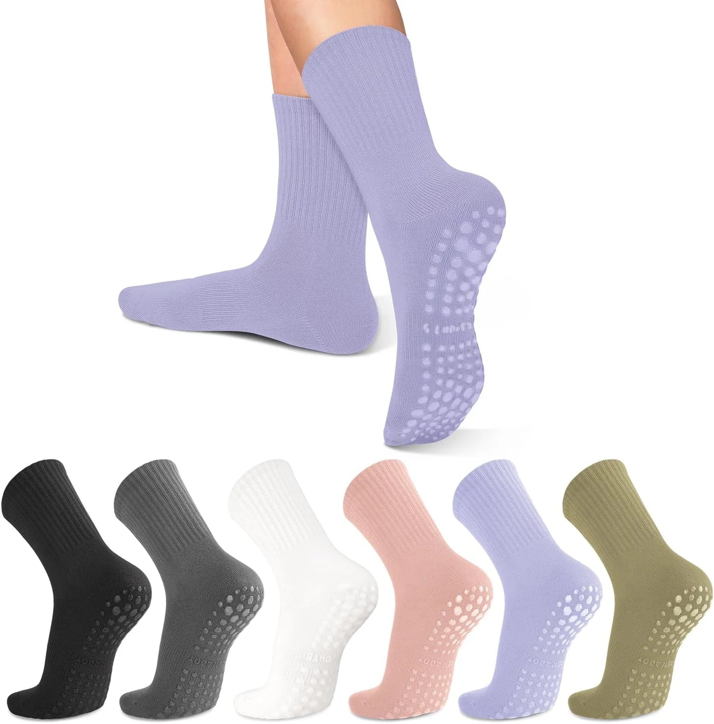 4-6 pairs of women's yoga socks, solid color midsole anti slip grip yoga Pilates ballet socks