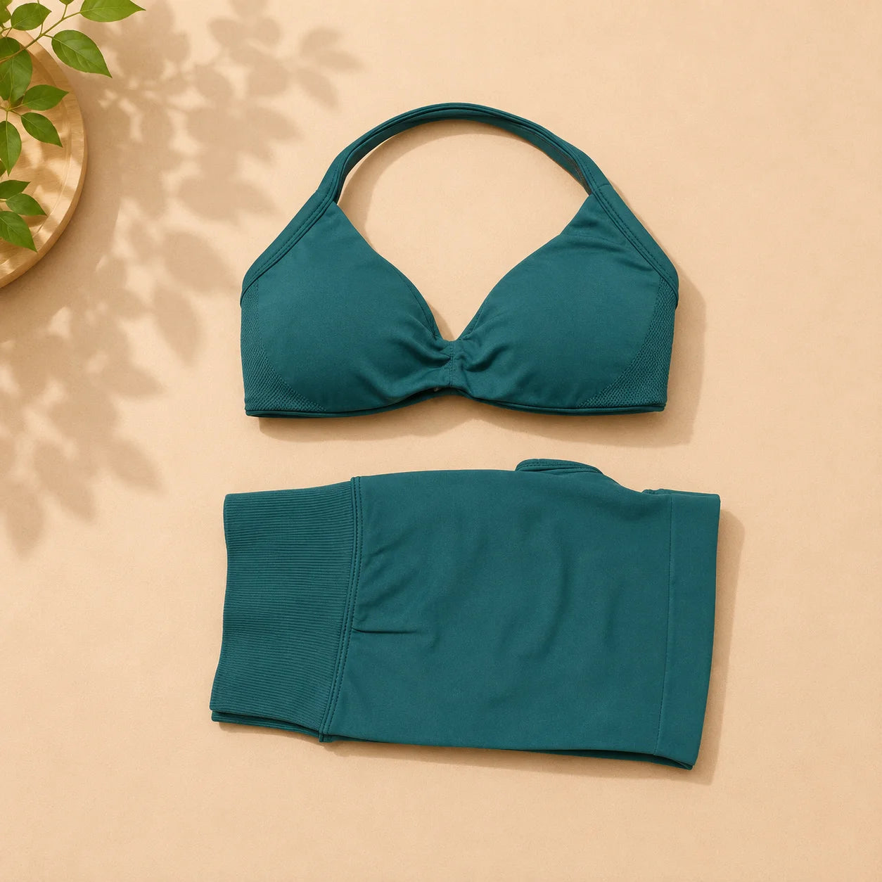 NoLogo Women 2 Piece Yoga Outfit Seamless Strappy Bra High Waist Butt Lifting Scrunch Shorts Gym Activewear