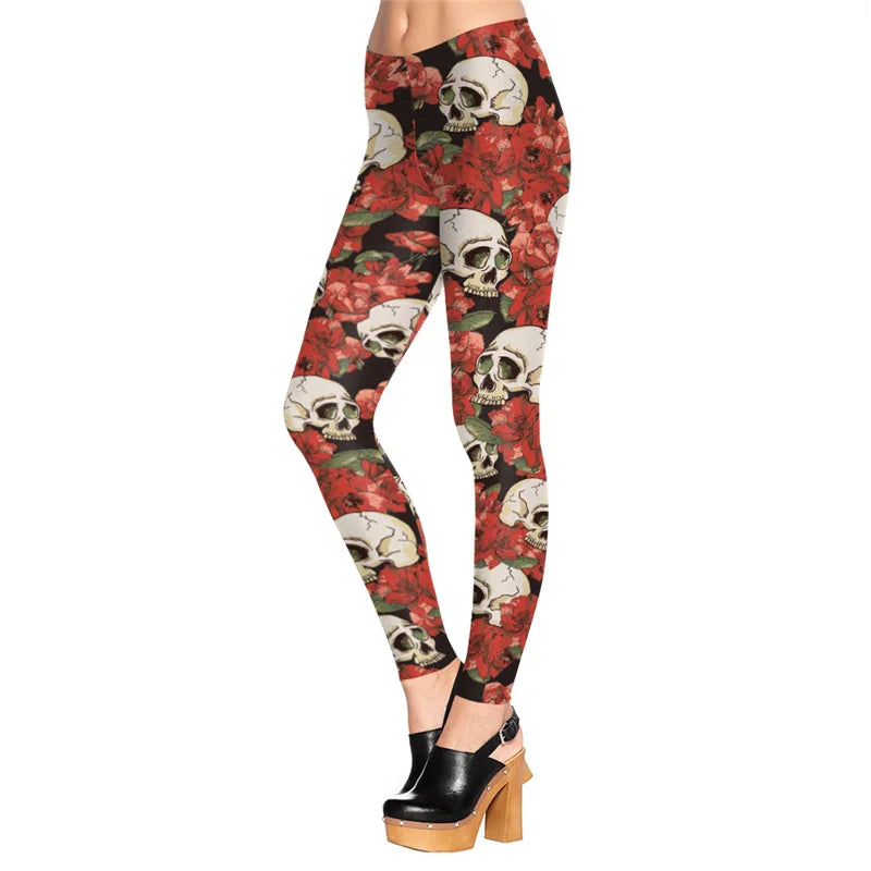 Halloween Casual Women's Leggings Women Mid Waist Skeleton Digital Printing Yoga Leggings Pants Gym Tight Trousers Workout
