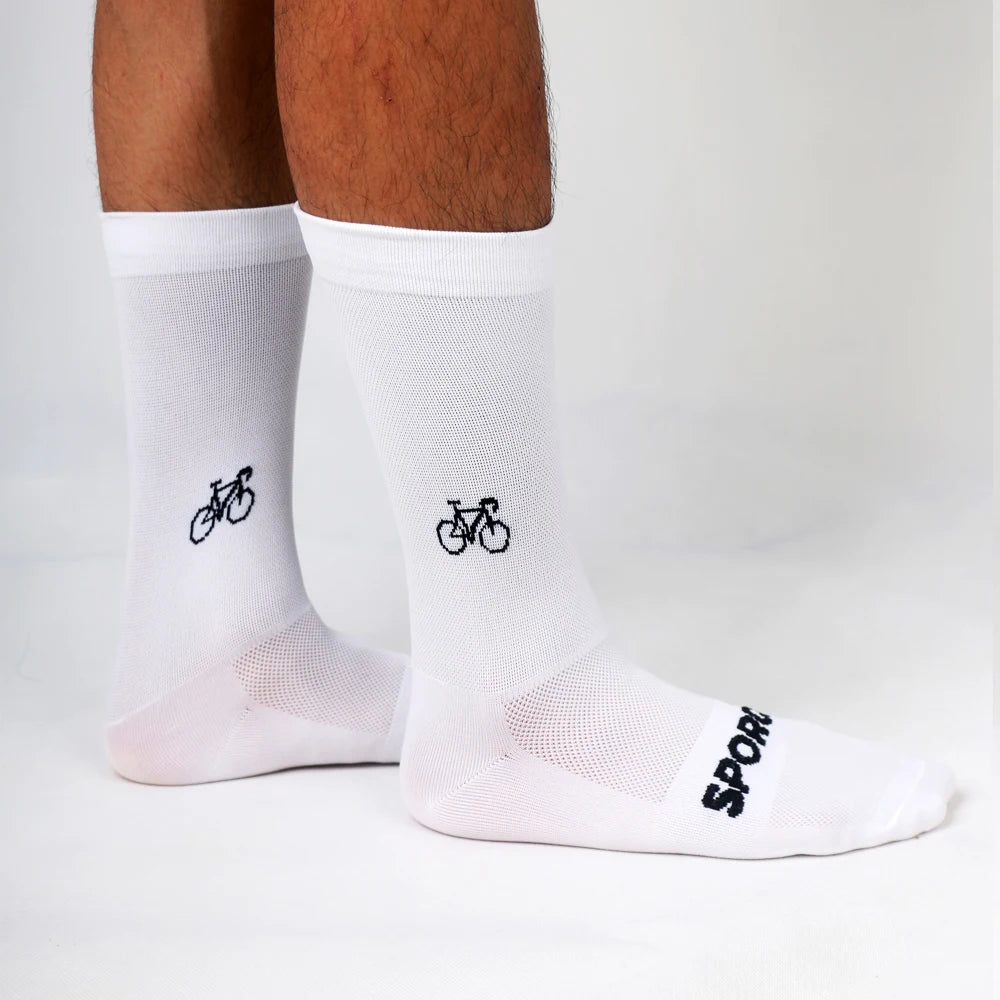 Sporcks Bicycle Pattern Cycling Socks Spring and Summer Men's and Women's Road Cycling Sports Trendy Breathable High-Elastic Wear-Resistant Mid-Calf Socks