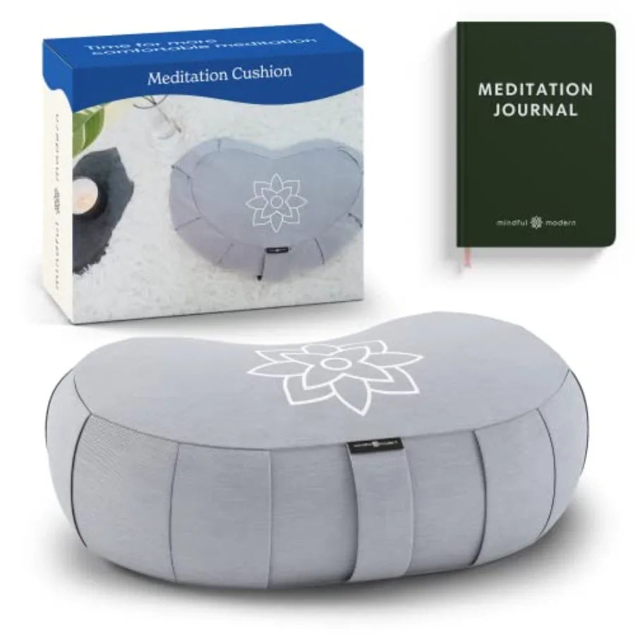 Mindful and Modern Large Meditation Cushion Zafu Yoga Bolster Meditation Floor Pillow Seat Buckwheat Hull Filled Crescent Shape
