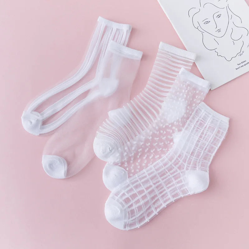 5 Pairs Women's Lace Socks Summer Fashion Sexy Transparent Thin Socks Women Non-slip Ultra-thin Socks Female Ankle Sock