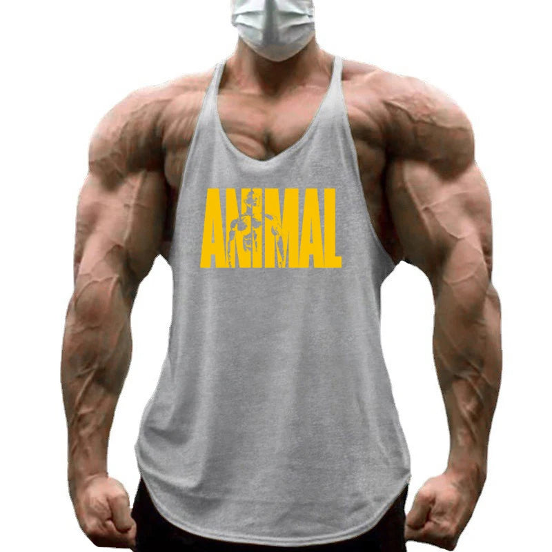 Running Vests Mens ANIMAL Letters Printed Gym Stringer Tank Tops Cotton Bodybuilding Sleeveless Singlets Muscle Fitness Clothing