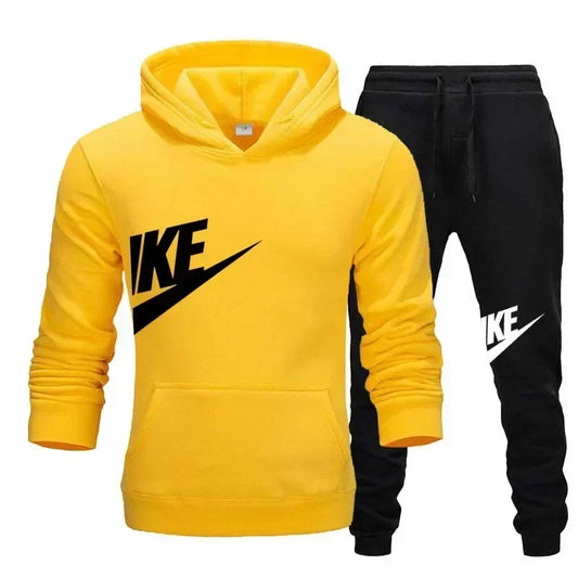 New men's casual fitness and running sportswear for autumn and winter, fashionable printed loose hooded pullover + long pants se