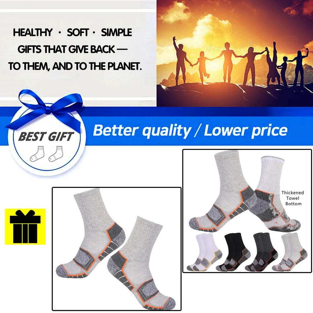 6 Pairs Men's Heavy Cushion Hiking Socks Cotton Anti-Odor Moisture-Wicking Unisex Sizes 35-50 for Trekking Running Multi-Pack