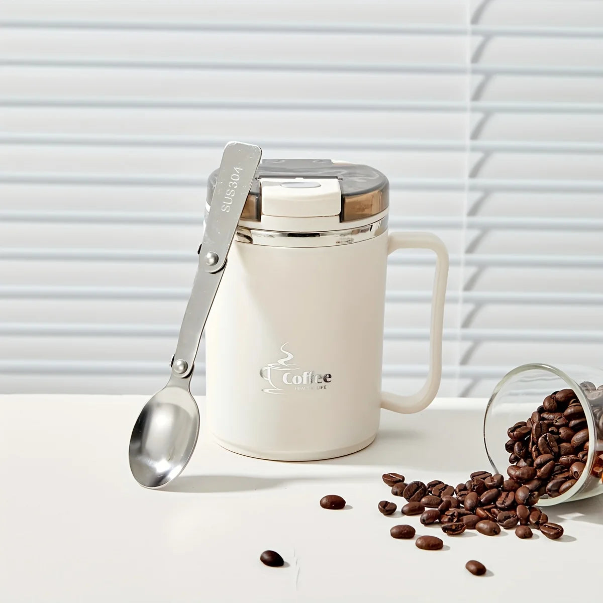 Thermal Coffee Mug Tumbler With Spoon&Strainer 450/500ml 304 Stainless Steel Double Wall Drinking Cup Insulated Milk Cofffee Cup