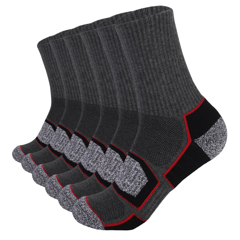 6 Pairs Men's Heavy Cushion Hiking Socks Cotton Anti-Odor Moisture-Wicking Unisex Sizes 35-50 for Trekking Running Multi-Pack