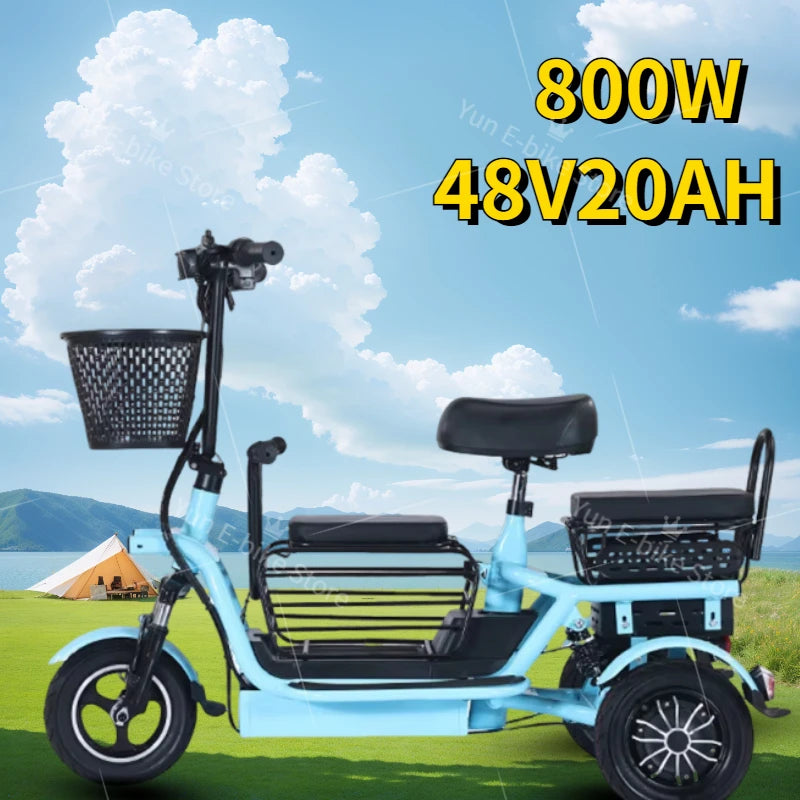 800W48V 70km folding electric tricycle small leisure vehicle for adults to ride three people portable battery car for home use