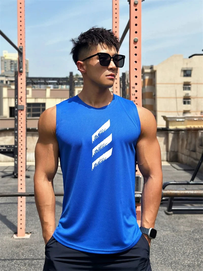 Sports Fitness Vest Sleeveless Quick Dry Breathable Running Top Trend Men's Pull-over Crewneck Mesh Vest Summer New Style