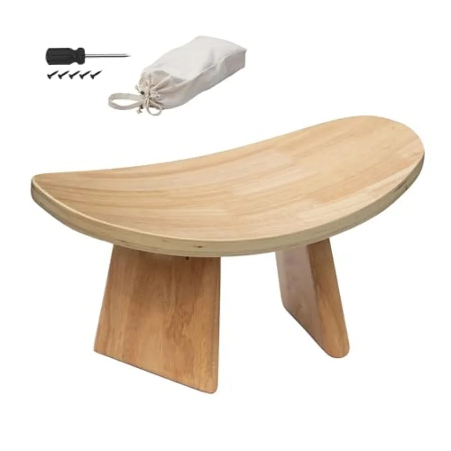 Ergonomic Wooden Meditation Bench for Seiza and Yoga Practice - Natural Portable Kneeling Seat for Travel and Prayer