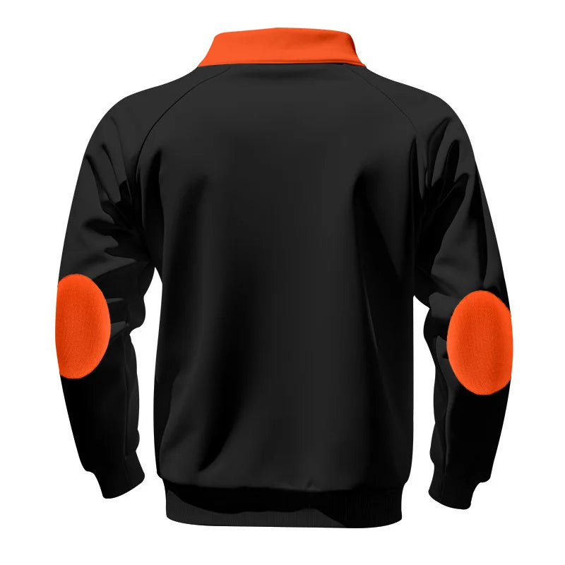 American Men's Fleece Heavyweight Wweatshirt Winter Zipper Stand-up Collar Casual Long-sleeved Sweatshir with Personalized Patch