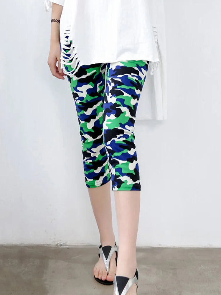 CUHAKCI Fitness Leggins Polyester Capris Workout Trousers Camouflage Printed Leggings Sexy Women Lady Army Green High Elastic