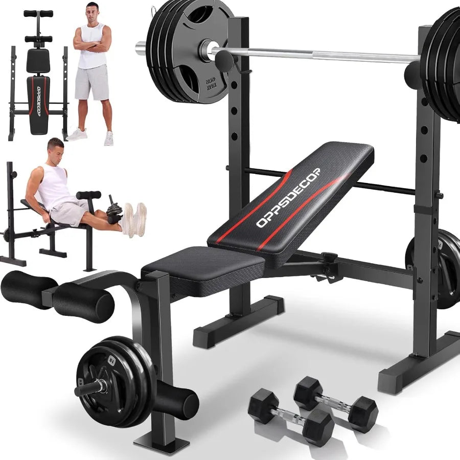 600LBS Adjustable Weight Bench with Squat Rack and Leg Extension for Full Body Home Gym Workout Incline Decline Flat Bench Pres
