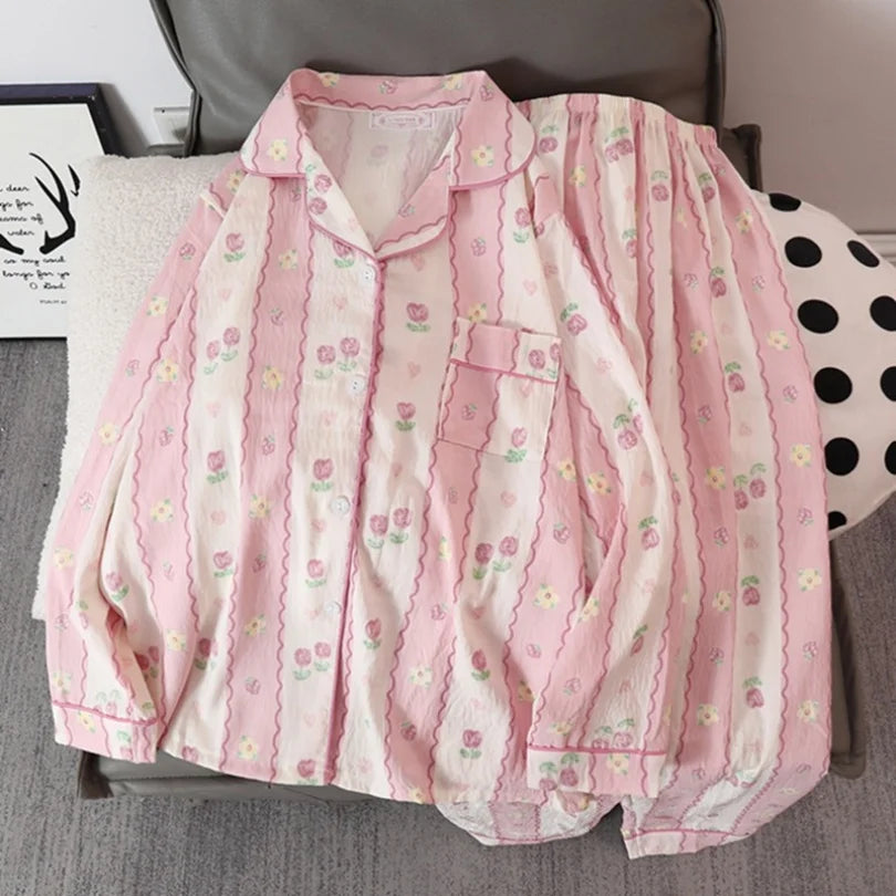 Autumn and Winter New Women's Pajamas Homewear Suit Cloud Cotton Cute Girls Loose Leisure Homewear Spring and Autumn Clothing