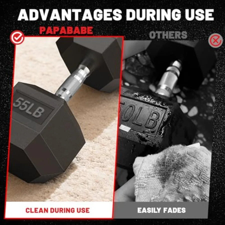 Rubber Encased Hex Dumbbell Set 140 lb Home Free Weights Pair of 5 8 10 12 15 20 lb with Rack Black Gym Training Equipment