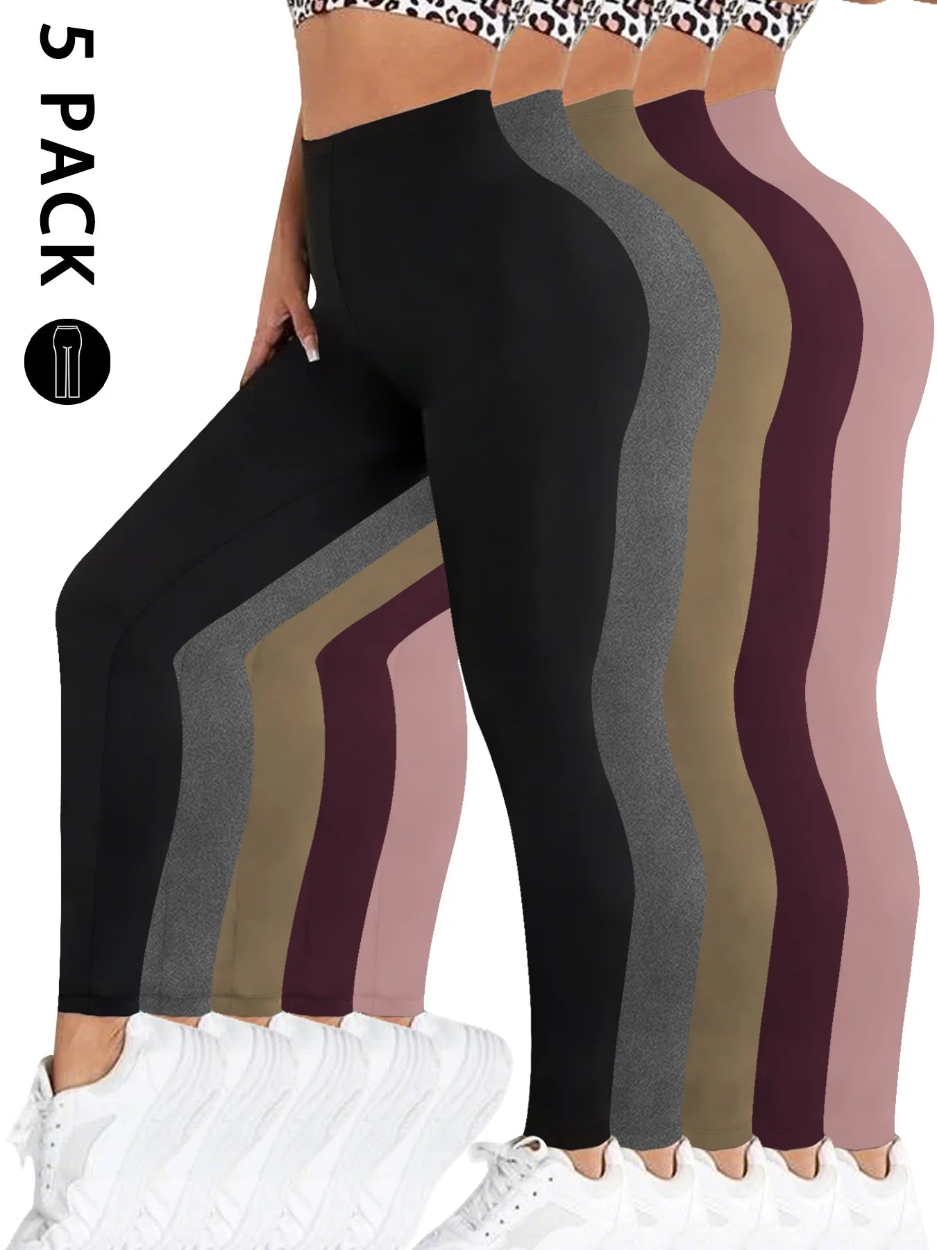 5 Pack Women's Super Soft Leggings High Elasticity No See Through Workout Yoga Running Athletic Push Up Gym Fitness Leggings