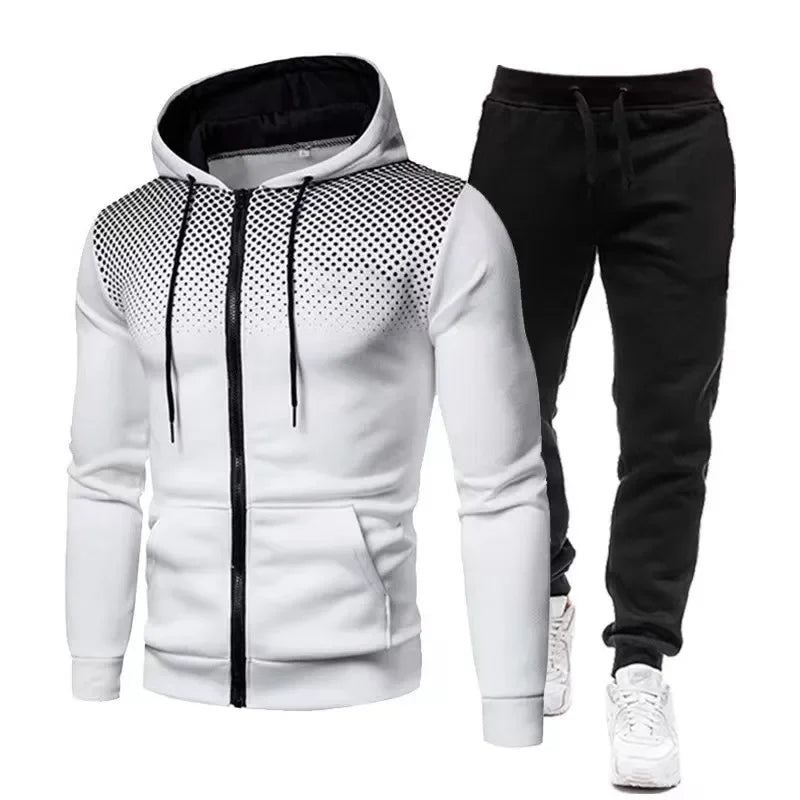 Fashion Print Tracksuit for Men Zipper Hooded Sweatshirt and Sweatpants Two Pieces Suits Male Casual Fitness Jogging Sports Sets