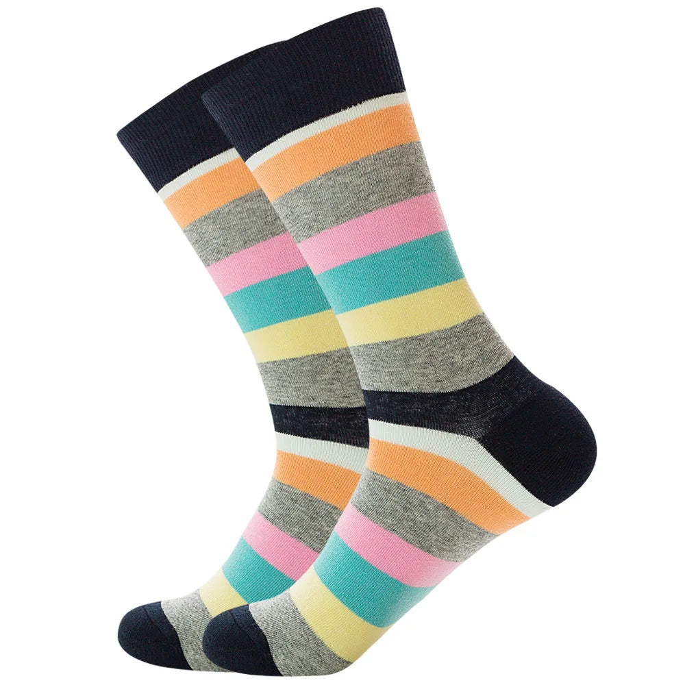Men's Happy socks Colorful striped women's socks High quality checkered diamond geometry Harajuku combed cotton socks gift socks