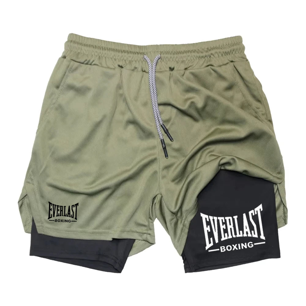 Men's compression gym shorts, EVERLAST printed sports pants, double layered, quick drying, basketball,  muscle, fitness RL0365