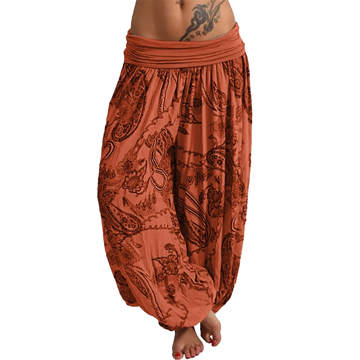 Women's Fashion Lightweight Loose Ethnic Style Pleated Trousers Casual Soft and Comfortable Printed Yoga Pants