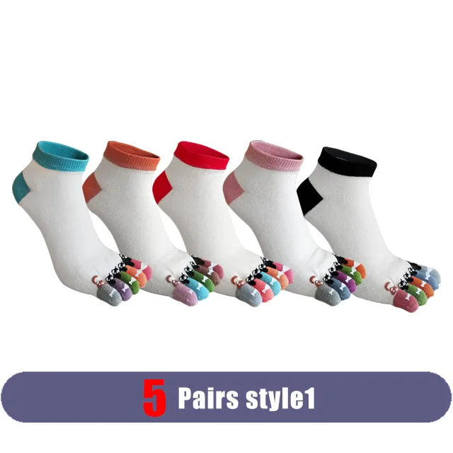 5 Pairs Woman Girl Toes Socks Ankle Cotton Bright Color Fashions Striped Love Cute Sweat-Absorbing  Low Cut Five Finger Socks