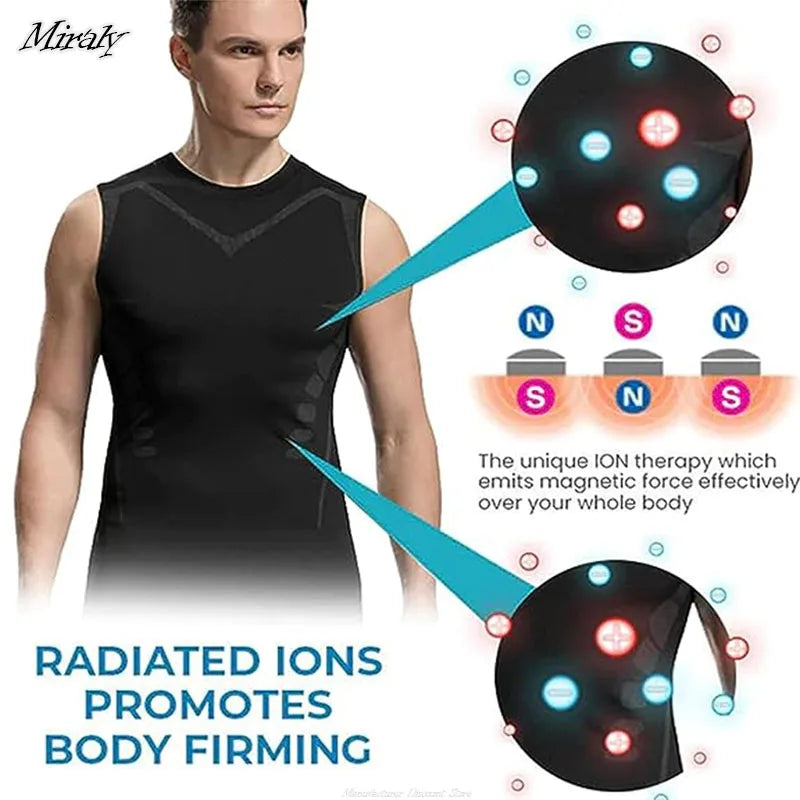 Summer Men Shapewear Ionic Shaping Vest Sleeveless Shirt Tight Compression Shirts Tank Top Body Shaper Breathable Ice Silk Vest